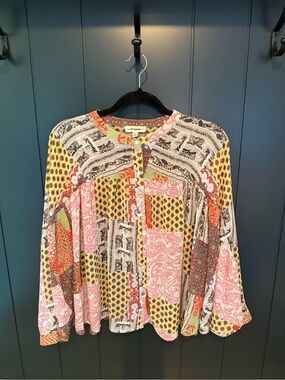 ee:some Boutique Boutique Boho Patchwork Button-Front Blouse Size M